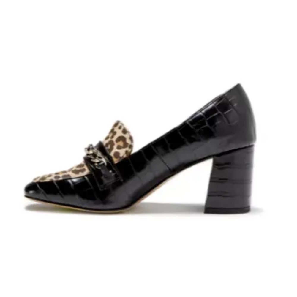 Crown & Ivy Womens Scarlett Pump Block Heels Shoes Black Leopard‎ Print 8M